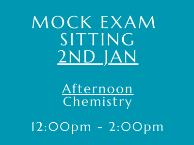 2nd Jan: Official Mock Exam – Chemistry Paper 1 (12pm – 2pm)